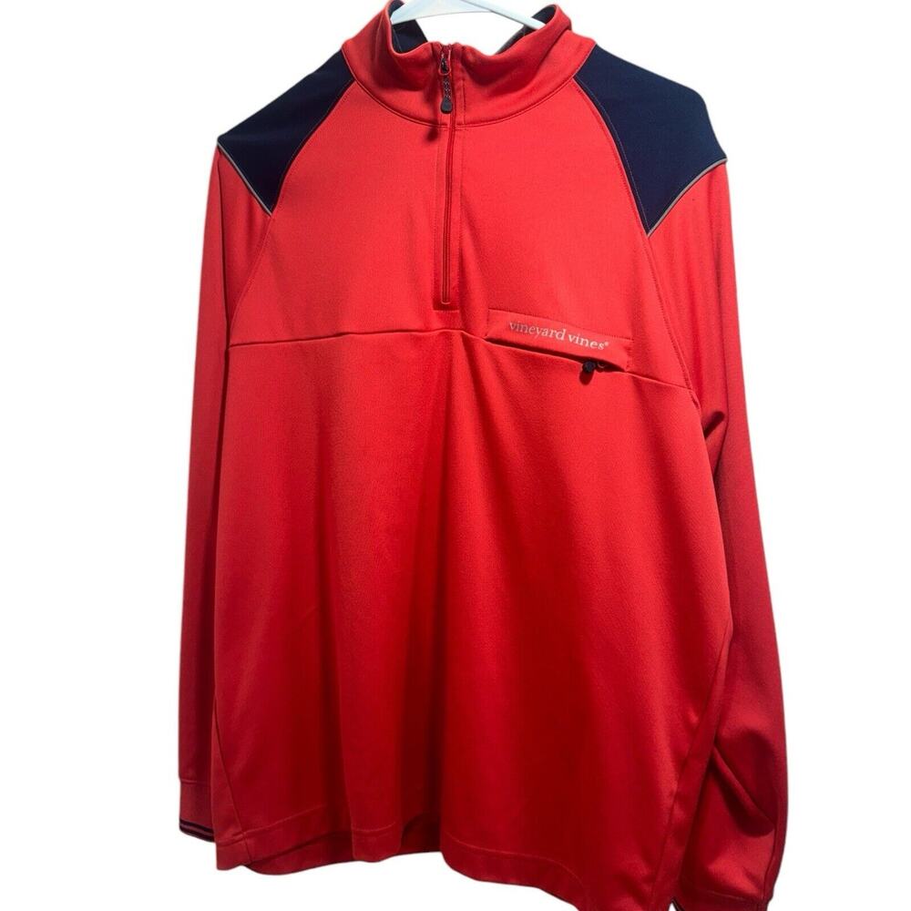 Vineyard Vines Men Lighthouse Red & Blue Performance 1/4 Zip Pullover Size Med